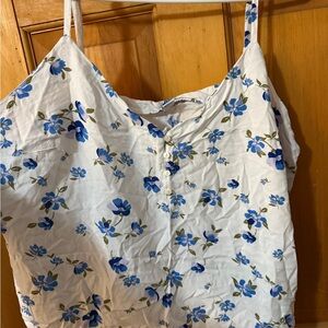 Floral Spaghetti Strap Top - Blue and White